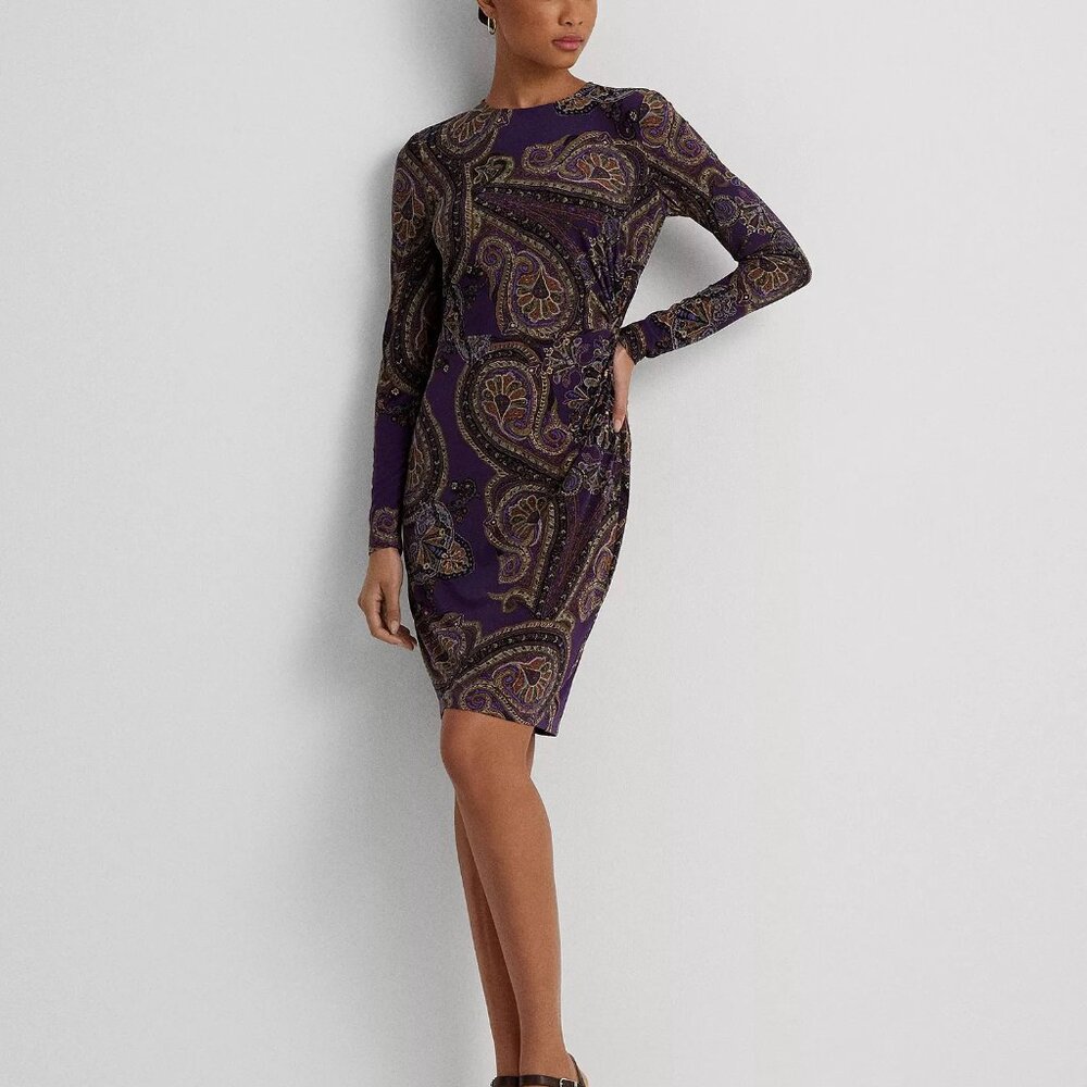 Lauren Ralph Lauren Women's Purple Paisley Twist-Front Dress Size 12